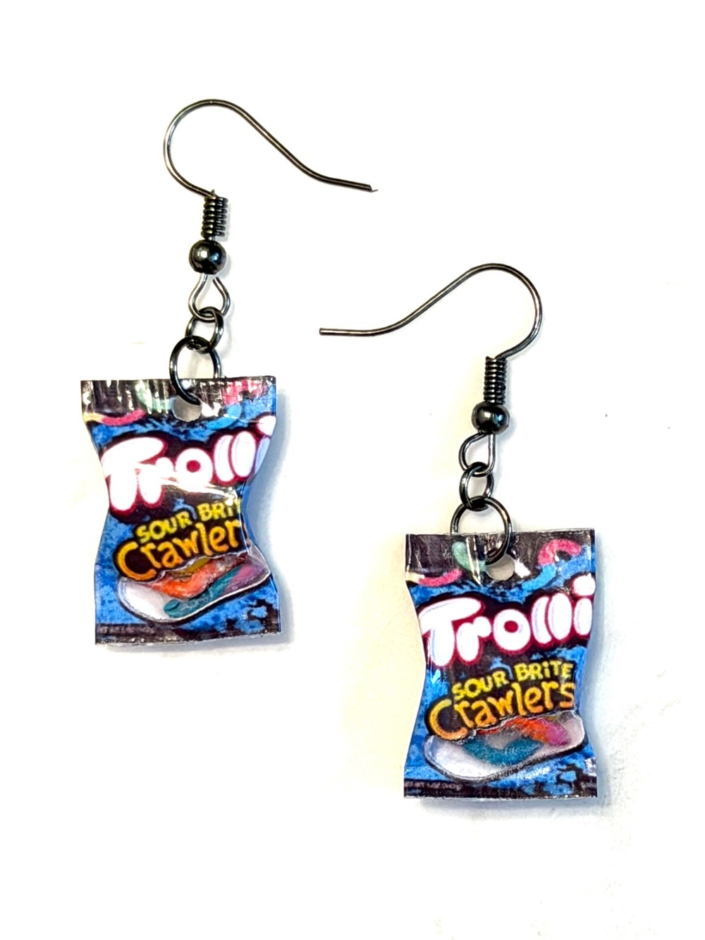 Blue Sour Brite Crawlers Candy Bag Earrings - Novelty Jewelry